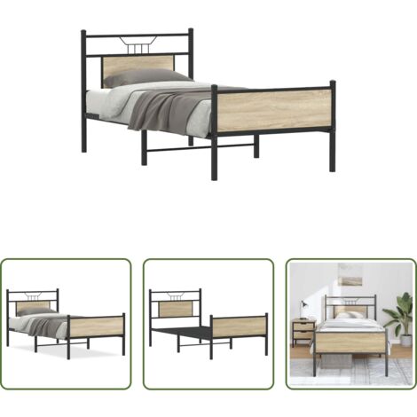vidaXL Letto in metallo - Giroletto senza Materasso Rovere Sonoma 80x200 cm in Truciolato