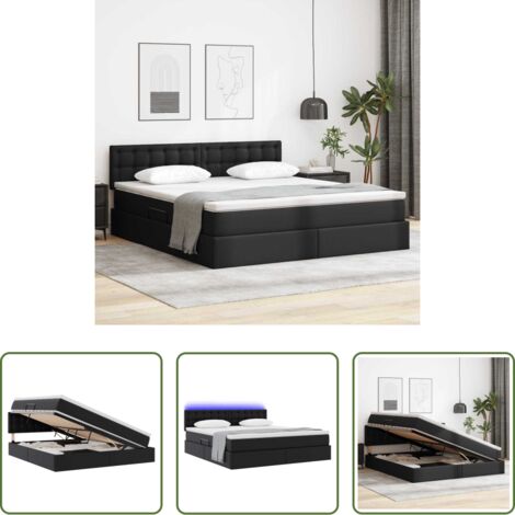 vidaXL Letto in pelle sintetica -  Letto con contenitore e LED Nero 180 x 200 cm Pelle Sintetica