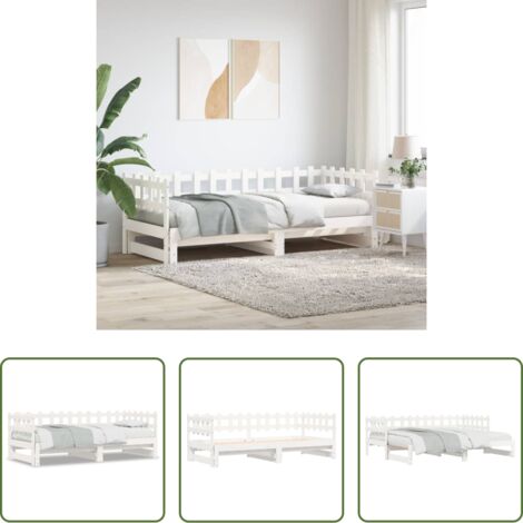 vidaXL Letto in pino -  Dormeuse Estraibile Bianca 2x(90x190) cm Legno Massello di Pino