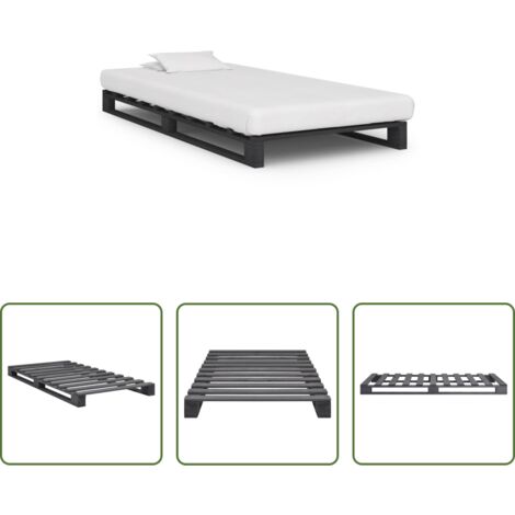 vidaXL Letto in pino - Giroletto in Pallet Grigio Legno Massello di Pino 100x200 cm