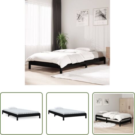 vidaXL Letto in pino -  Letto Impilabile Nero 80x200 cm in Legno Massello di Pino