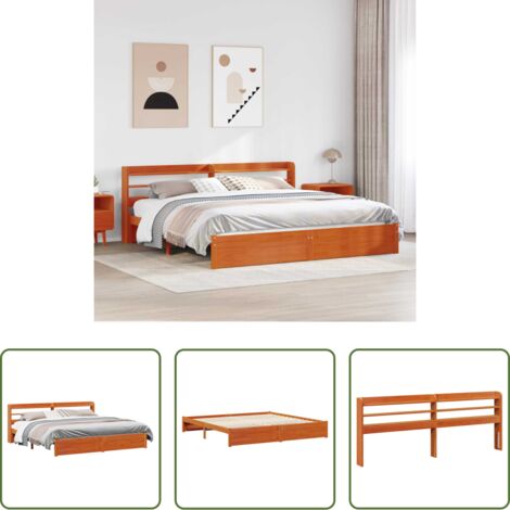 vidaXL Letto in pino massello -  Struttura del letto 2 pcs Marrone cerato Legno di Pino Massello