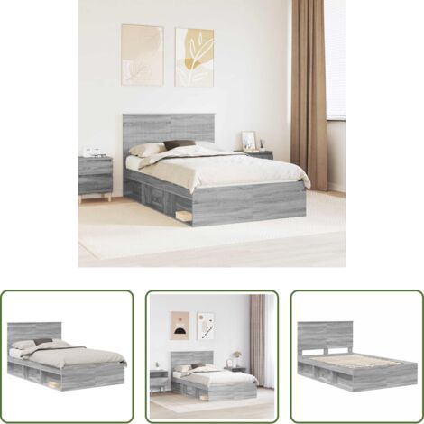 vidaXL Letto in pino massello -  Struttura del letto Grigio Sonoma 120 x 190 cm Pino massello
