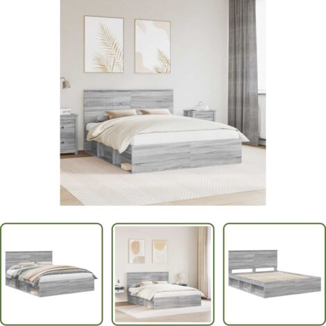 vidaXL Letto in pino massello -  Struttura del letto Grigio Sonoma 160 x 200 cm Pino massello
