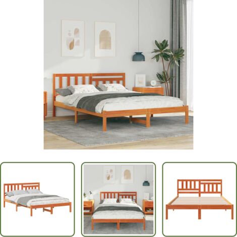 vidaXL Letto in pino -  Struttura del letto Marrone cerato 140 x 190 cm Pino massello