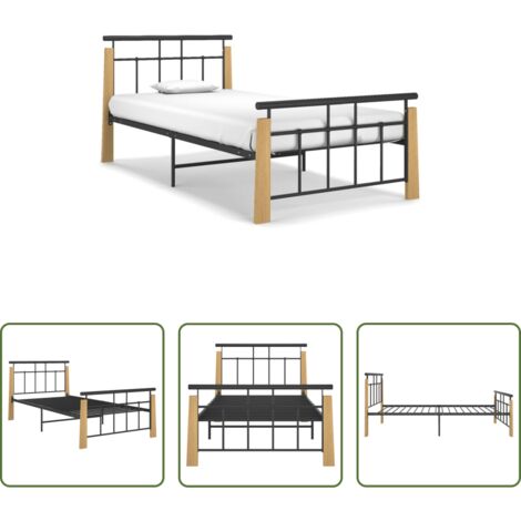 vidaXL Letto in rovere -  Giroletto in Metallo e Legno Massello di Rovere 90x200 cm