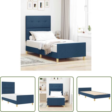vidaXL Letto in schiuma -  Struttura del letto con testiera Blu 80 x 200 cm Tessuto