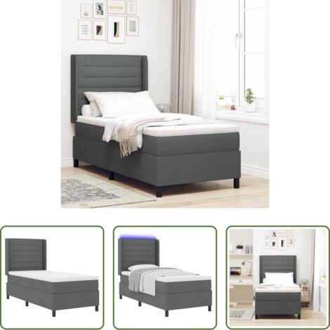 vidaXL Letto in tessuto e legno -  Letto a Sorgente LED Grigio scuro 80 x 200 cm Tessuto