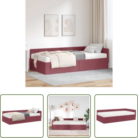 vidaXL Letto in tessuto -  Struttura Letto Angolare con Materasso 2 pcs Rosso Tessuto
