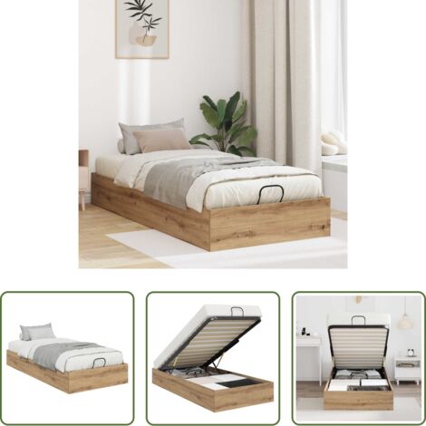 vidaXL Letto in truciolare - Letto ottomano con archiviazione Rovere Artigianale 90 x 200 cm