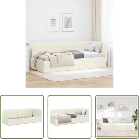 vidaXL Letto in velluto -  Cornice del letto ad angolo Crema 80 x 200 cm Velluto