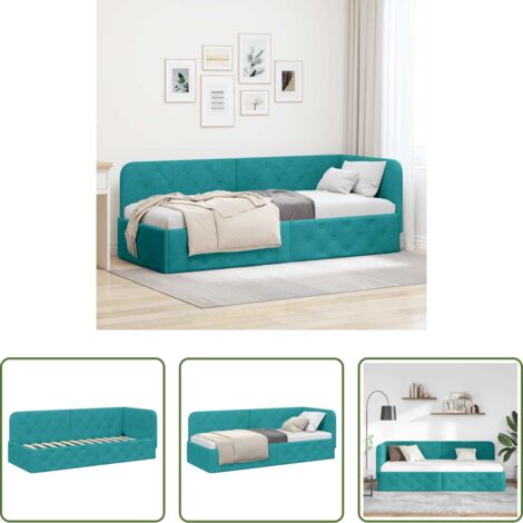 vidaXL Letto in velluto -  Cornice del letto ad angolo Turchese 80 x 200 cm Velluto