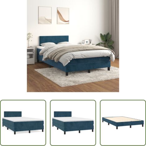 vidaXL Letto in velluto -  Giroletto a Molle con Materasso Blu Scuro 120x200 cm in Velluto