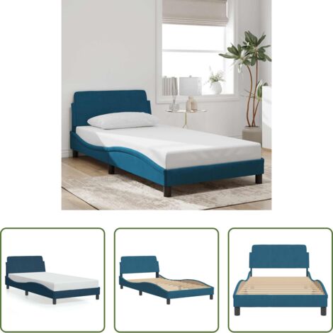 vidaXL Letto in velluto -  Giroletto con Testiera Dover Blu 100x200 cm in Velluto