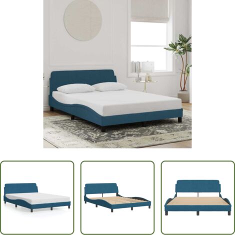 vidaXL Letto in velluto -  Giroletto con Testiera Dover Blu 140x190 cm in Velluto