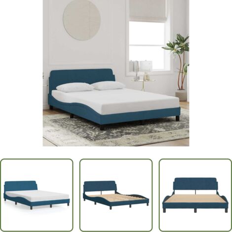 vidaXL Letto in velluto -  Giroletto con Testiera Dover Blu 140x200 cm in Velluto