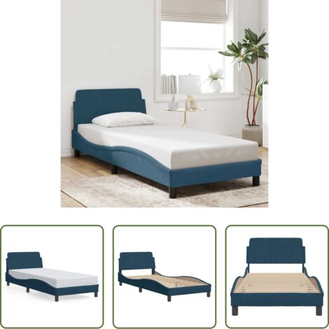 vidaXL Letto in velluto -  Giroletto con Testiera Dover Blu 80x200 cm in Velluto