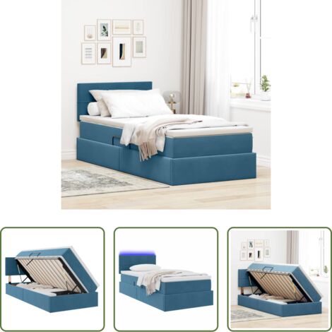 vidaXL Letto in velluto -  Letto con contenitore e LED Blu Scuro 100 x 200 cm Velluto