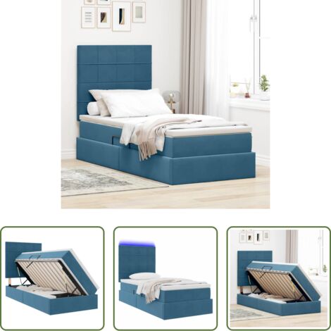 vidaXL Letto in velluto -  Letto con contenitore e LED Blu Scuro 90 x 200 cm Velluto