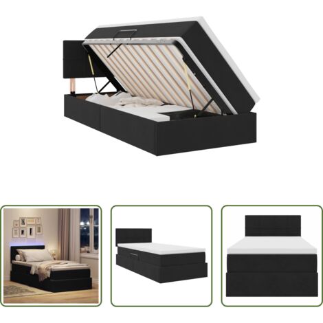 vidaXL Letto in velluto -  Letto con contenitore e LED con led Nero 90 x 190 cm Velluto