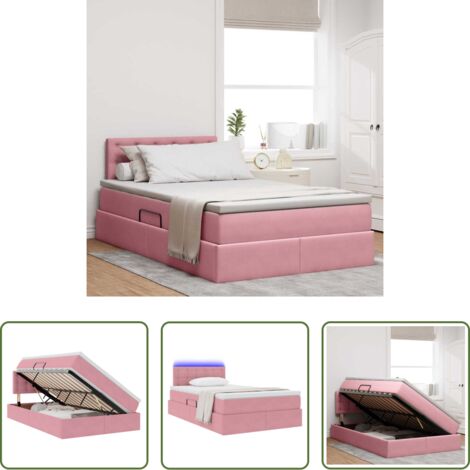 vidaXL Letto in velluto -  Letto con contenitore e LED con led Rosa 120 x 200 cm Velluto