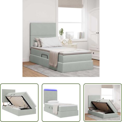 vidaXL Letto in velluto -  Letto con contenitore e LED Grigio chiaro 100 x 200 cm Velluto