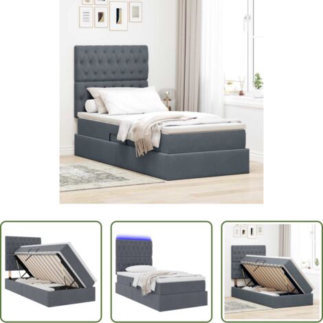 vidaXL Letto in velluto -  Letto con contenitore e LED Grigio scuro 100 x 200 cm Velluto