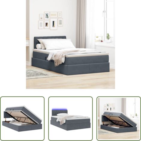vidaXL Letto in velluto -  Letto con contenitore e LED Grigio scuro 120 x 190 cm Velluto
