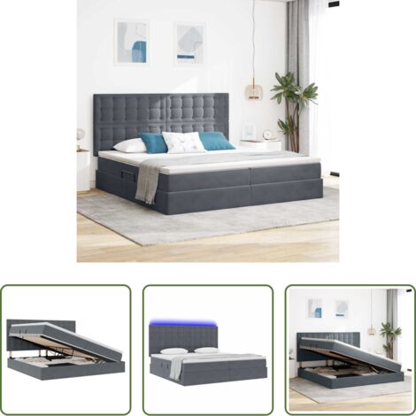 vidaXL Letto in velluto -  Letto con contenitore e LED Grigio scuro 200 x 200 cm Velluto