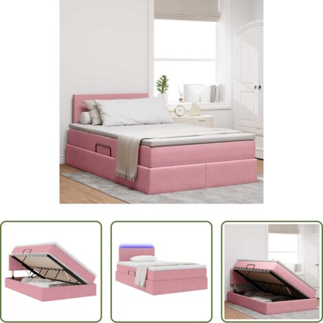 vidaXL Letto in velluto -  Letto con contenitore e LED Rosa 120 x 200 cm Velluto