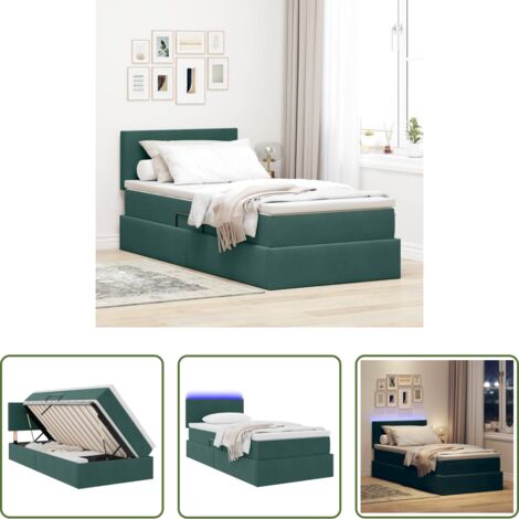 vidaXL Letto in velluto -  Letto con contenitore e LED Verde Scuro 90 x 200 cm Velluto