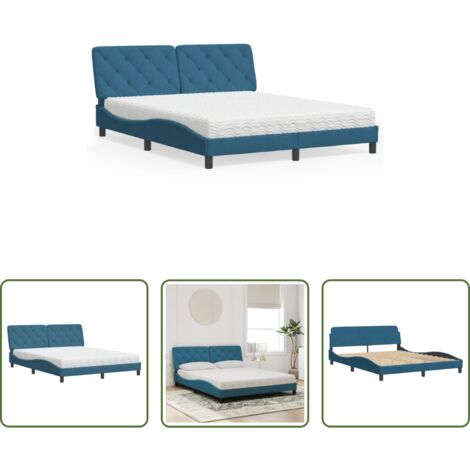 vidaXL Letto in velluto -  Letto con Materasso Blu 160x200 cm in Velluto