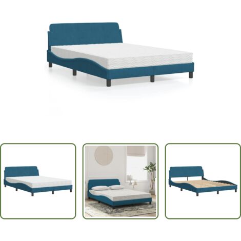 vidaXL Letto in velluto -  Letto con Materasso Dover Blu 120x200 cm in Velluto