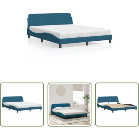 vidaXL Letto in velluto -  Letto con Materasso Dover Blu 160x200 cm in Velluto