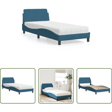 vidaXL Letto in velluto -  Letto con Materasso Dover Blu 90x190 cm in Velluto