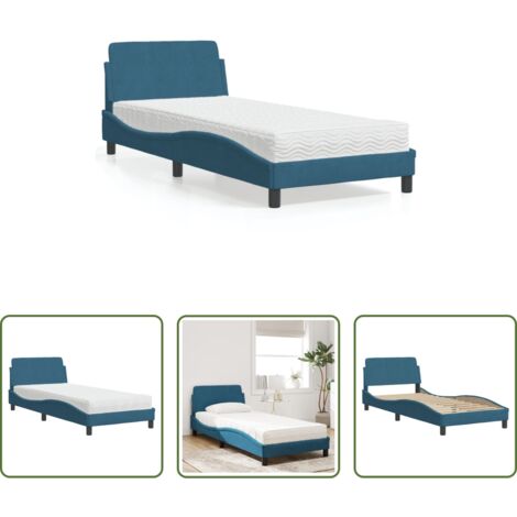 vidaXL Letto in velluto -  Letto con Materasso Dover Blu 90x200 cm in Velluto