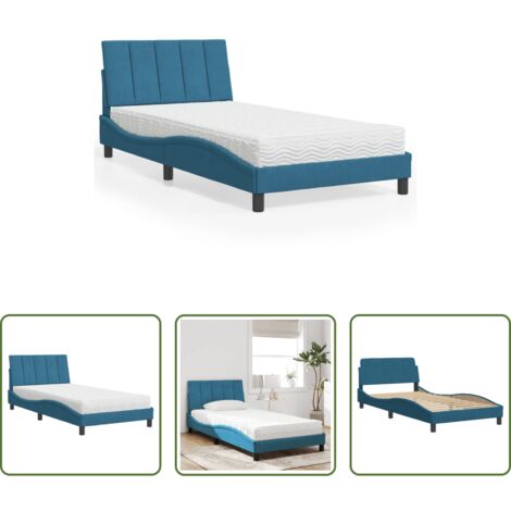 vidaXL Letto in velluto -  Letto con Materasso Hanko Blu 100x200 cm in Velluto