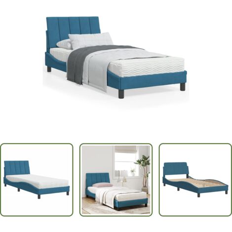 vidaXL Letto in velluto -  Letto con Materasso Hanko Blu 90x200 cm in Velluto