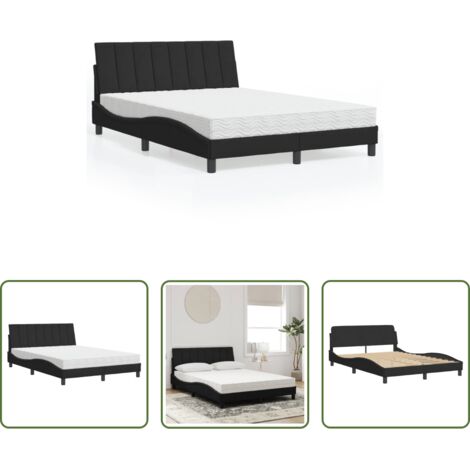 vidaXL Letto in velluto -  Letto con Materasso Hanko Nero 140x190 cm in Velluto