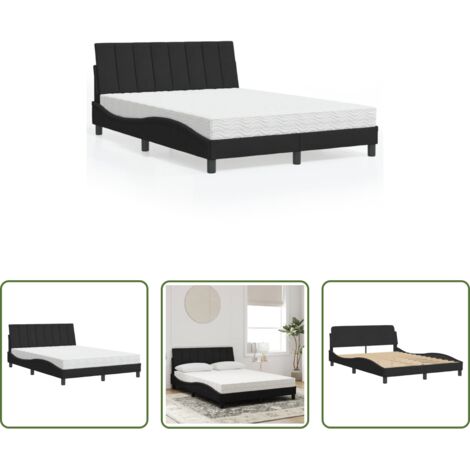 vidaXL Letto in velluto -  Letto con Materasso Hanko Nero 140x200 cm in Velluto