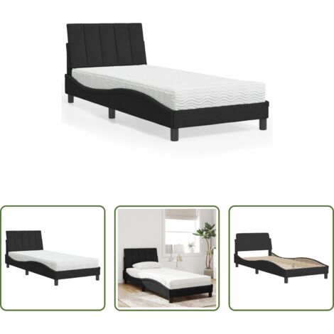 vidaXL Letto in velluto -  Letto con Materasso Hanko Nero 80x200 cm in Velluto