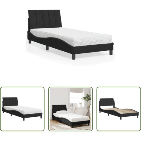 vidaXL Letto in velluto -  Letto con Materasso Hanko Nero 90x190 cm in Velluto