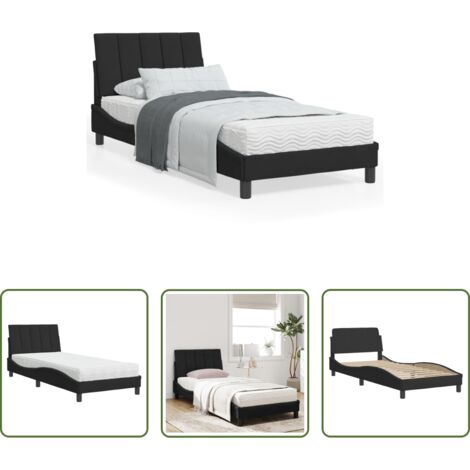vidaXL Letto in velluto -  Letto con Materasso Hanko Nero 90x200 cm in Velluto