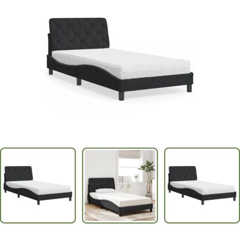 vidaXL Letto in velluto -  Letto con Materasso Nero 100x200 cm in Velluto