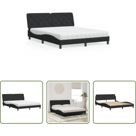 vidaXL Letto in velluto -  Letto con Materasso Nero 160x200 cm in Velluto