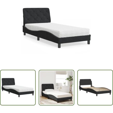 vidaXL Letto in velluto -  Letto con Materasso Nero 80x200 cm in Velluto
