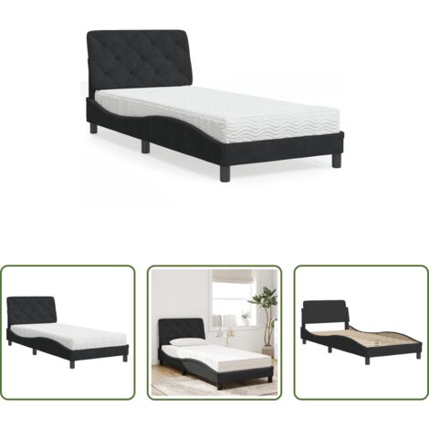 vidaXL Letto in velluto -  Letto con Materasso Nero 90x190 cm in Velluto
