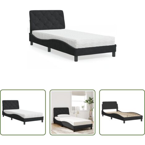 vidaXL Letto in velluto -  Letto con Materasso Nero 90x200 cm in Velluto