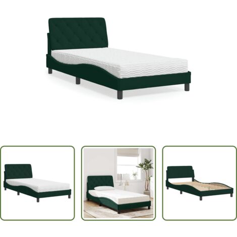 vidaXL Letto in velluto -  Letto con Materasso Verde Scuro 100x200 cm in Velluto