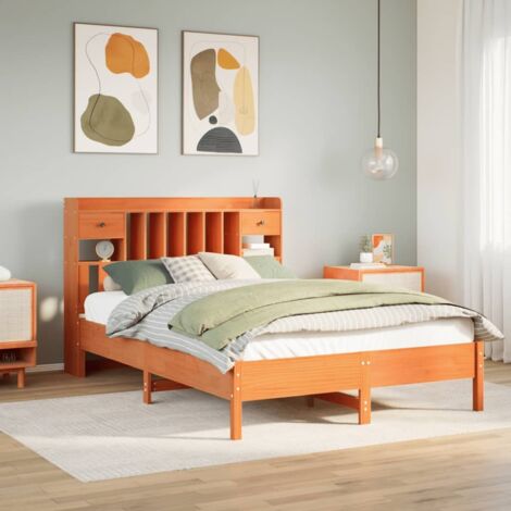 vidaXL Letto Libreria senza Materasso Marrone Cera 140x190 cm in Pino
